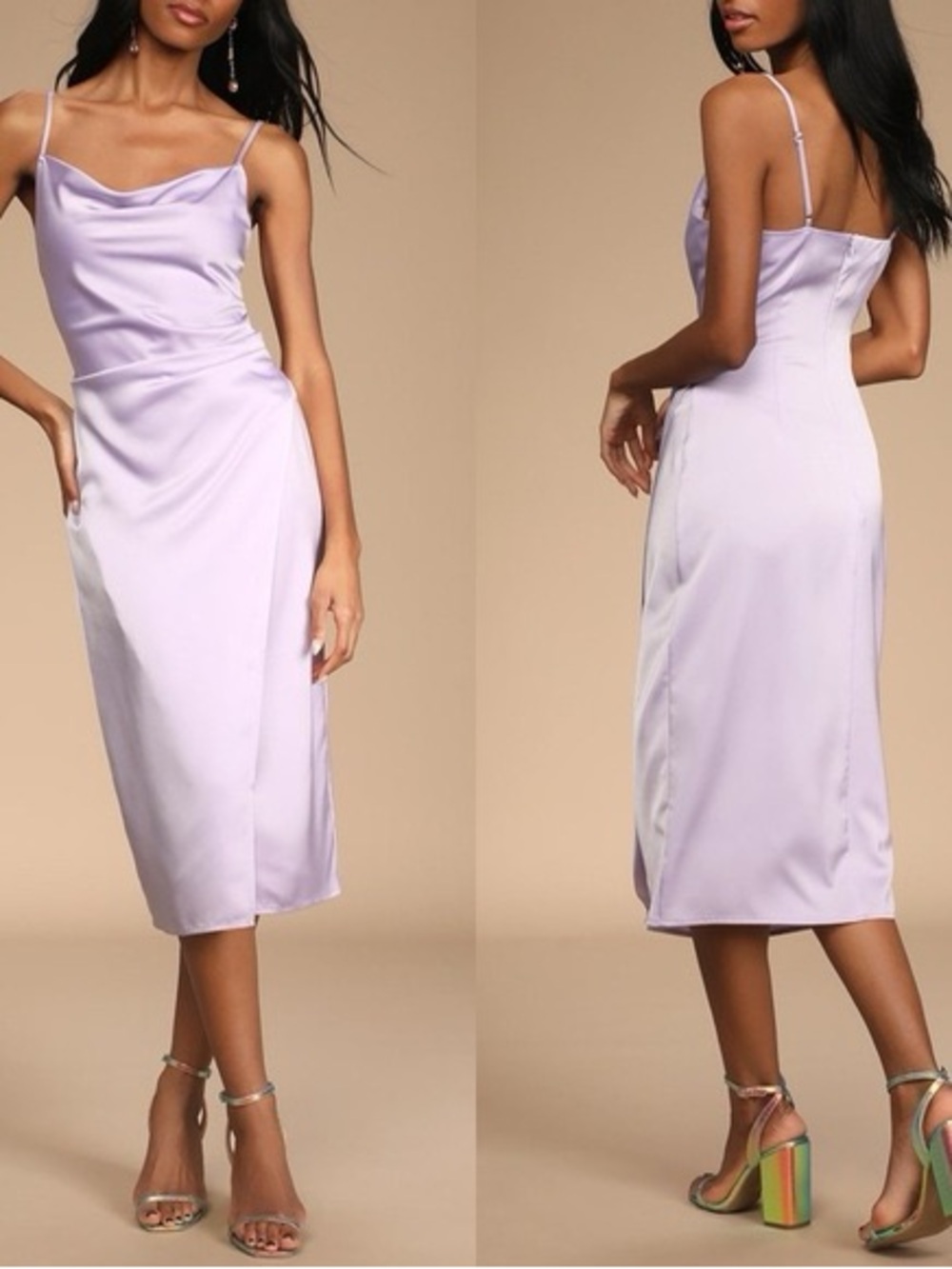 Lavender Satin Slip Midi Dress